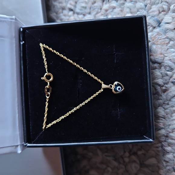 14KT/585K Solid Gold Stamped Evil Eye Pendant and Diamond Cut Necklace Set.